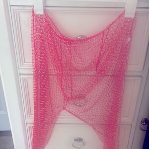 Sexy hot pink mesh pants with diamonds